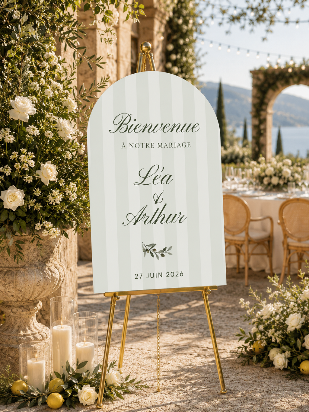 Panneau bienvenue mariage vert sauge | Dolce Vita