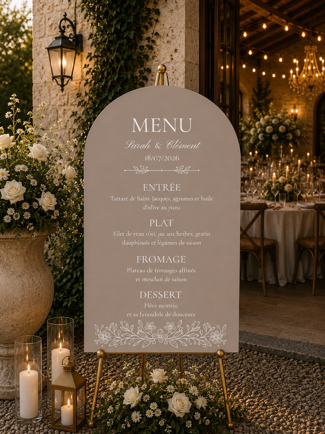 Grand panneau menu de mariage arche moka latte | Elya