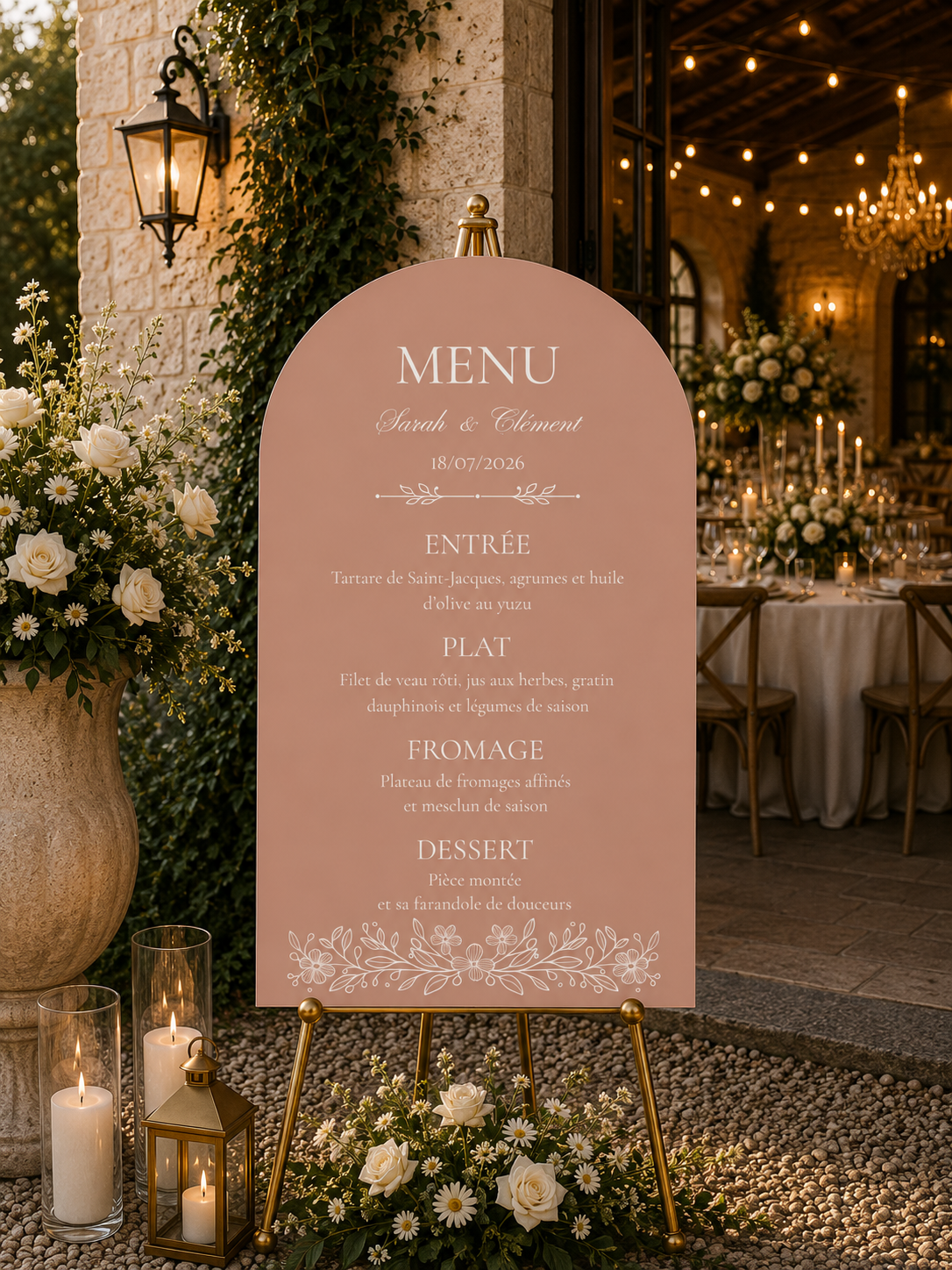 Grand panneau menu de mariage arche terracotta | Elya