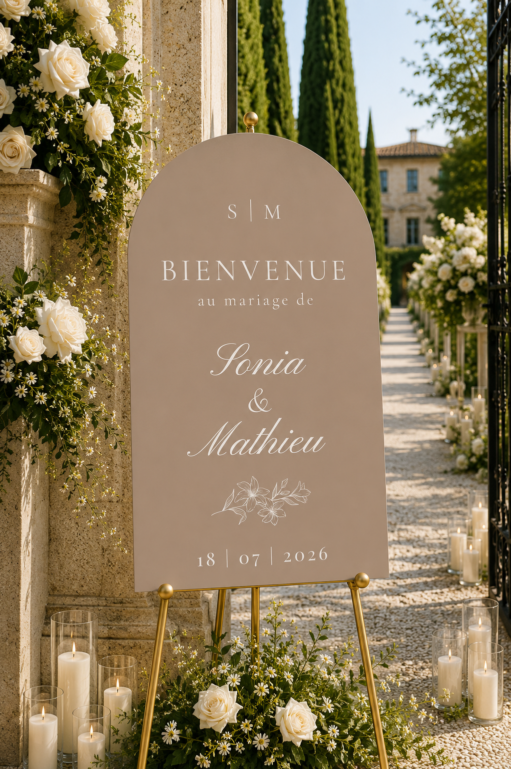 Panneau bienvenue mariage arche moka latte | Alma
