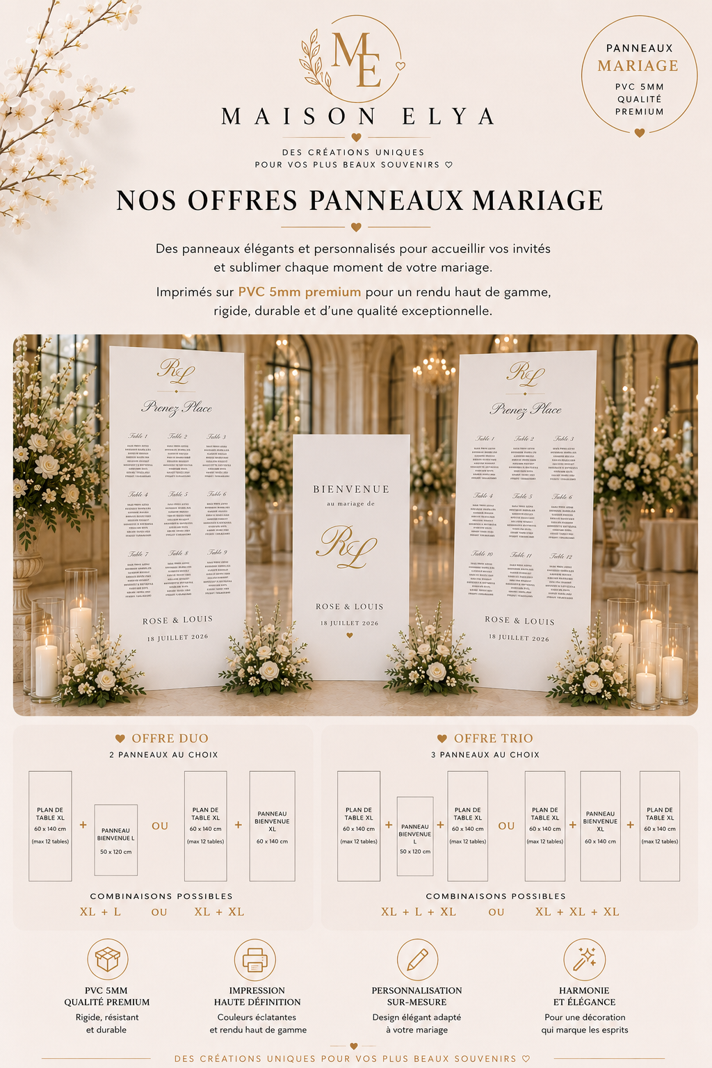 Ensemble panneau de bienvenue & plan de table mariage