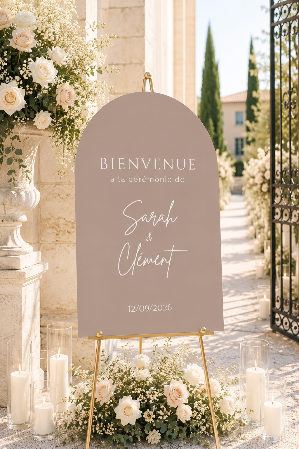 Panneau bienvenue mariage arche moka latte | Brittany