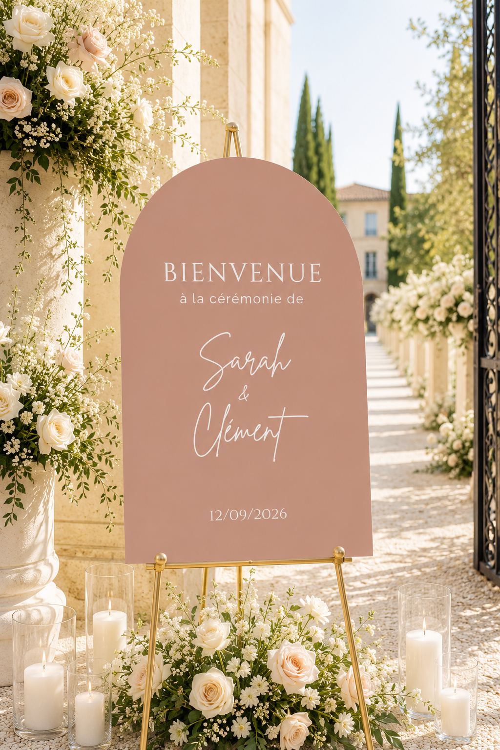 Panneau bienvenue mariage arche terracotta | Brittany