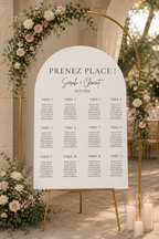 Plan de table mariage arche blanc signature | Brittany