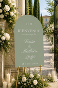 Panneau bienvenue mariage arche vert sauge | Alma