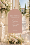 Panneau bienvenue mariage arche nude rosé | Brittany