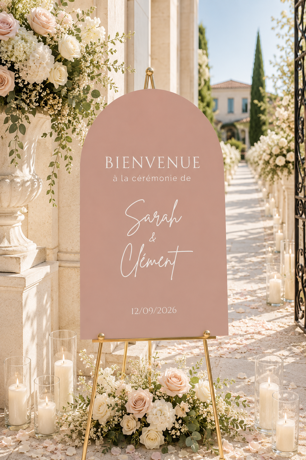 Panneau bienvenue mariage arche nude rosé | Brittany