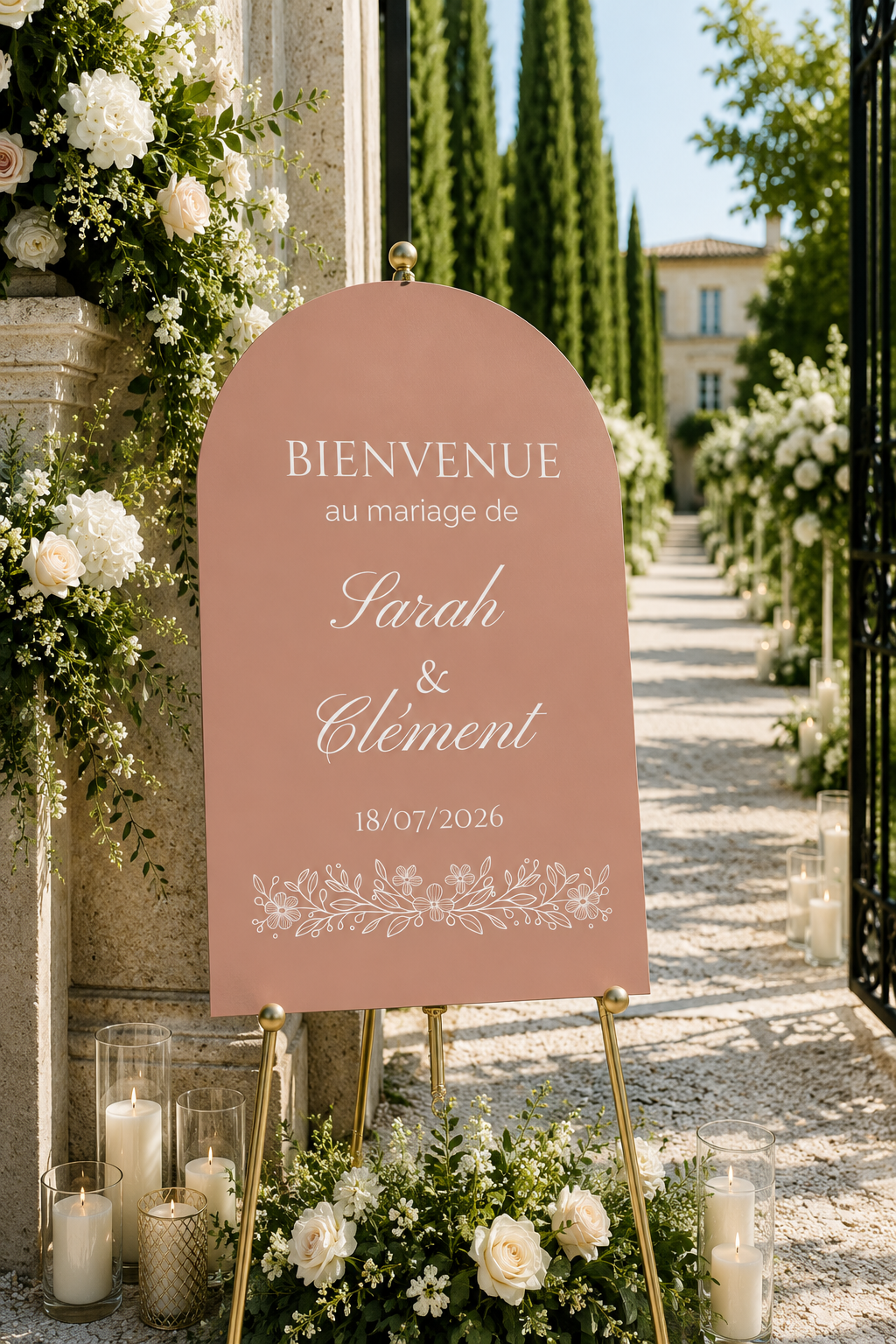 Panneau bienvenue mariage arche terracotta | Elya