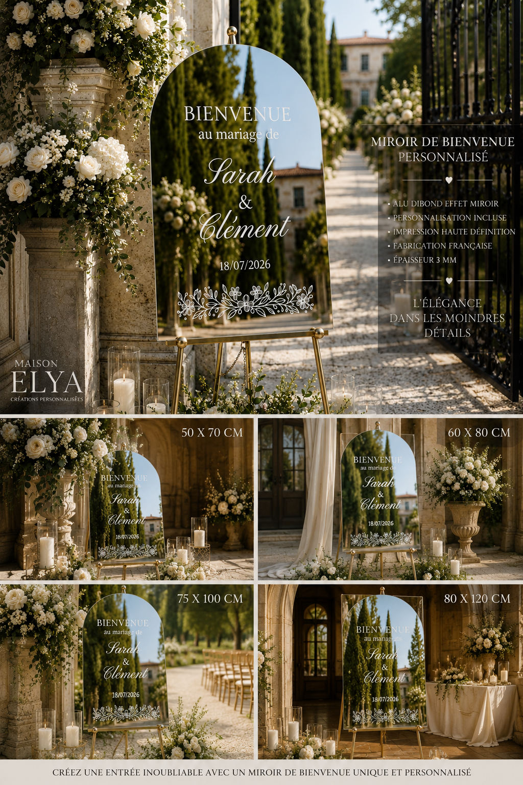 Miroir de Bienvenue Mariage Personnalisé | Collection Signature Maison Elya