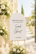 Panneau bienvenue mariage arche blanc signature | Brittany