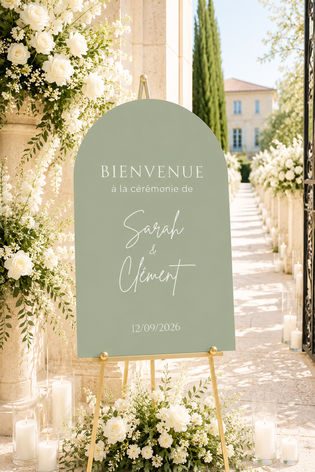 Panneau bienvenue mariage arche vert | Brittany