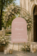 Panneau bienvenue bapteme arche rose poudre | Ange
