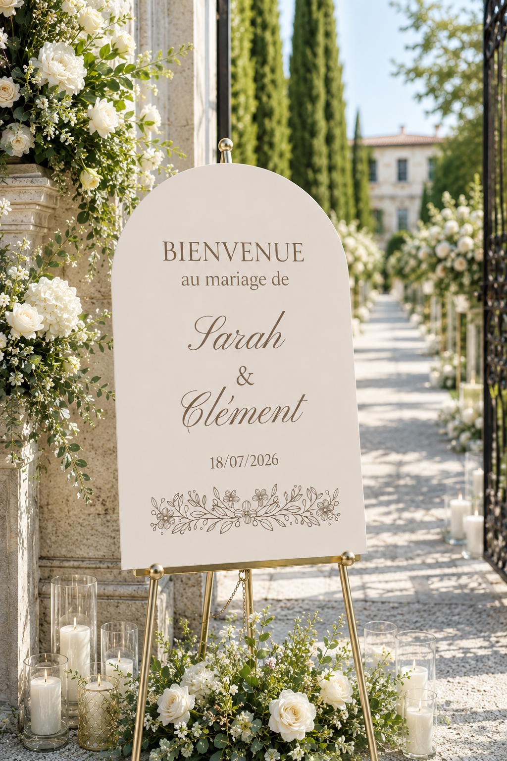 Panneau bienvenue mariage arche beige | Elya