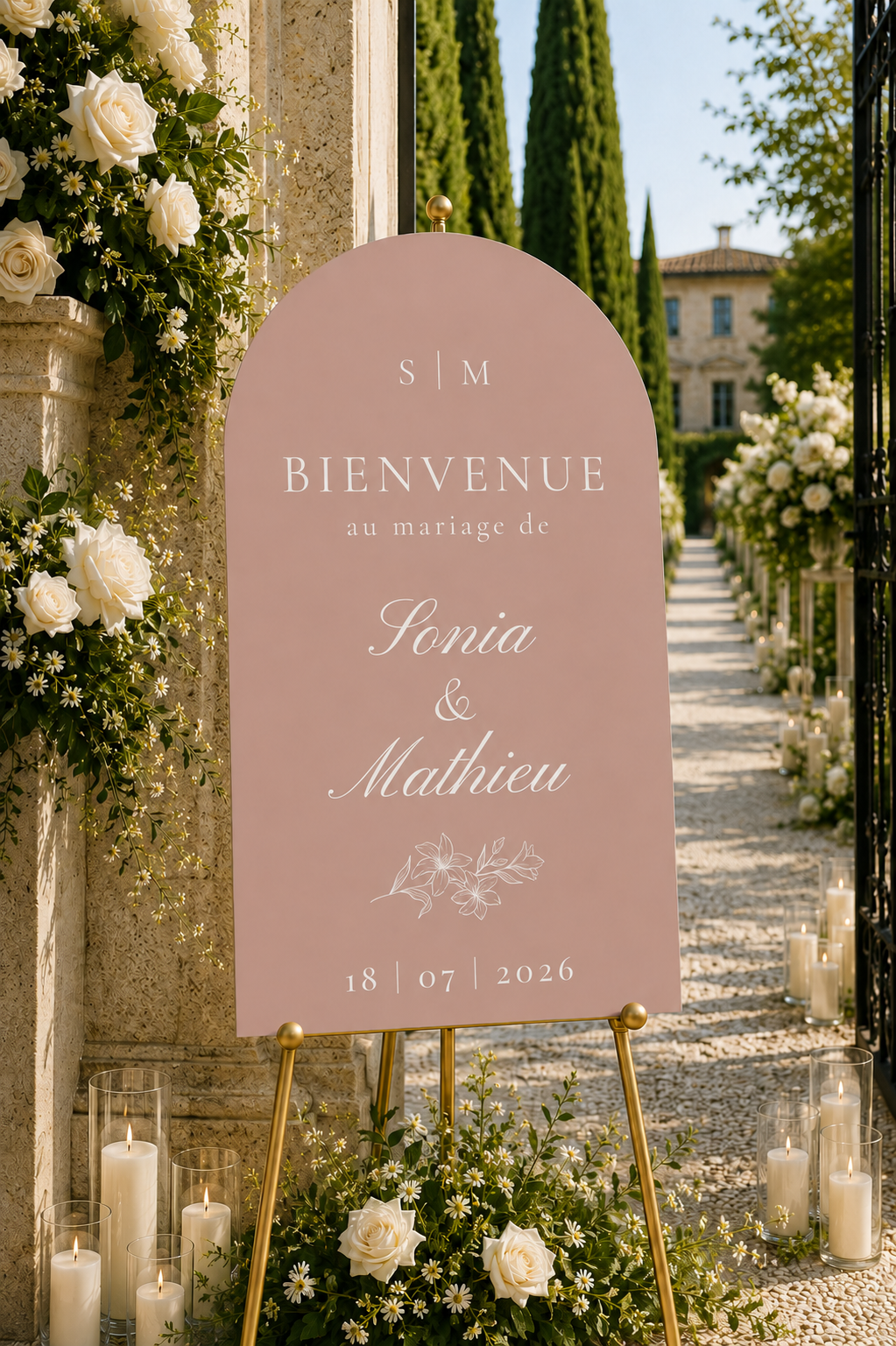 Panneau bienvenue mariage arche terracotta | Alma