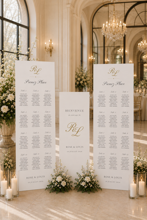 Ensemble panneau de bienvenue & plan de table mariage