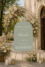 Panneau bienvenue bapteme arche vert sauge | Ange