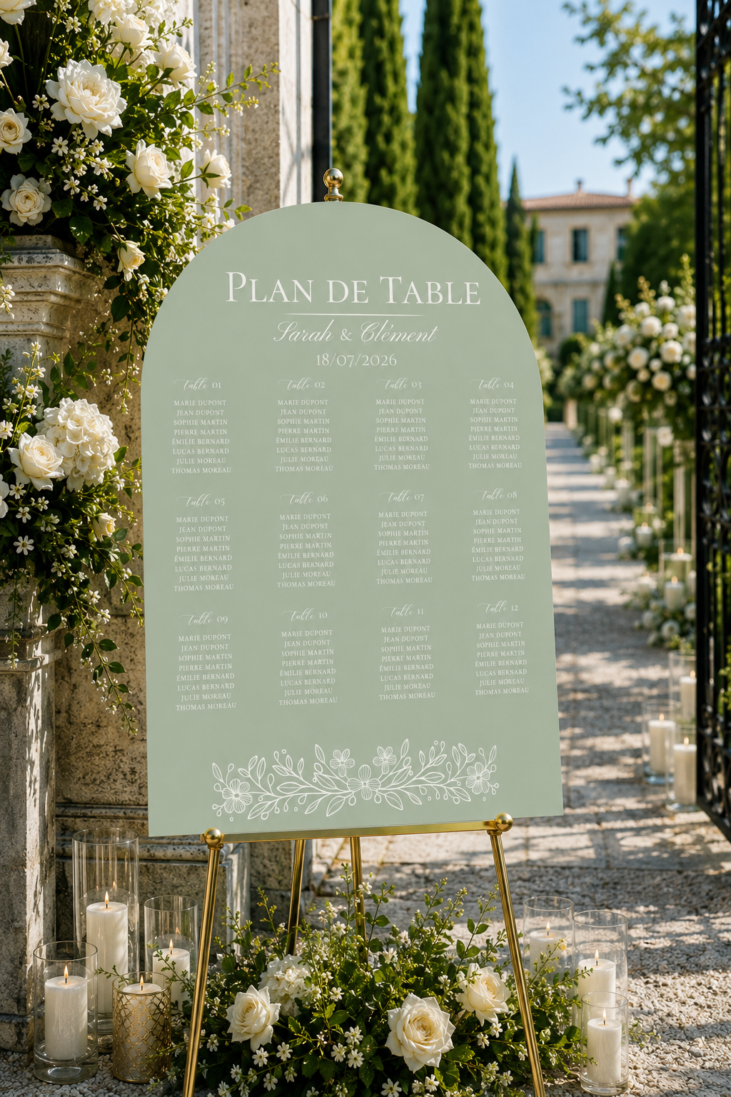 Plan de table mariage arche vert sauge | Elya