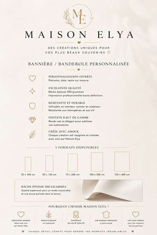 Bannière de bienvenue mariage personnalisée initiales | Elya