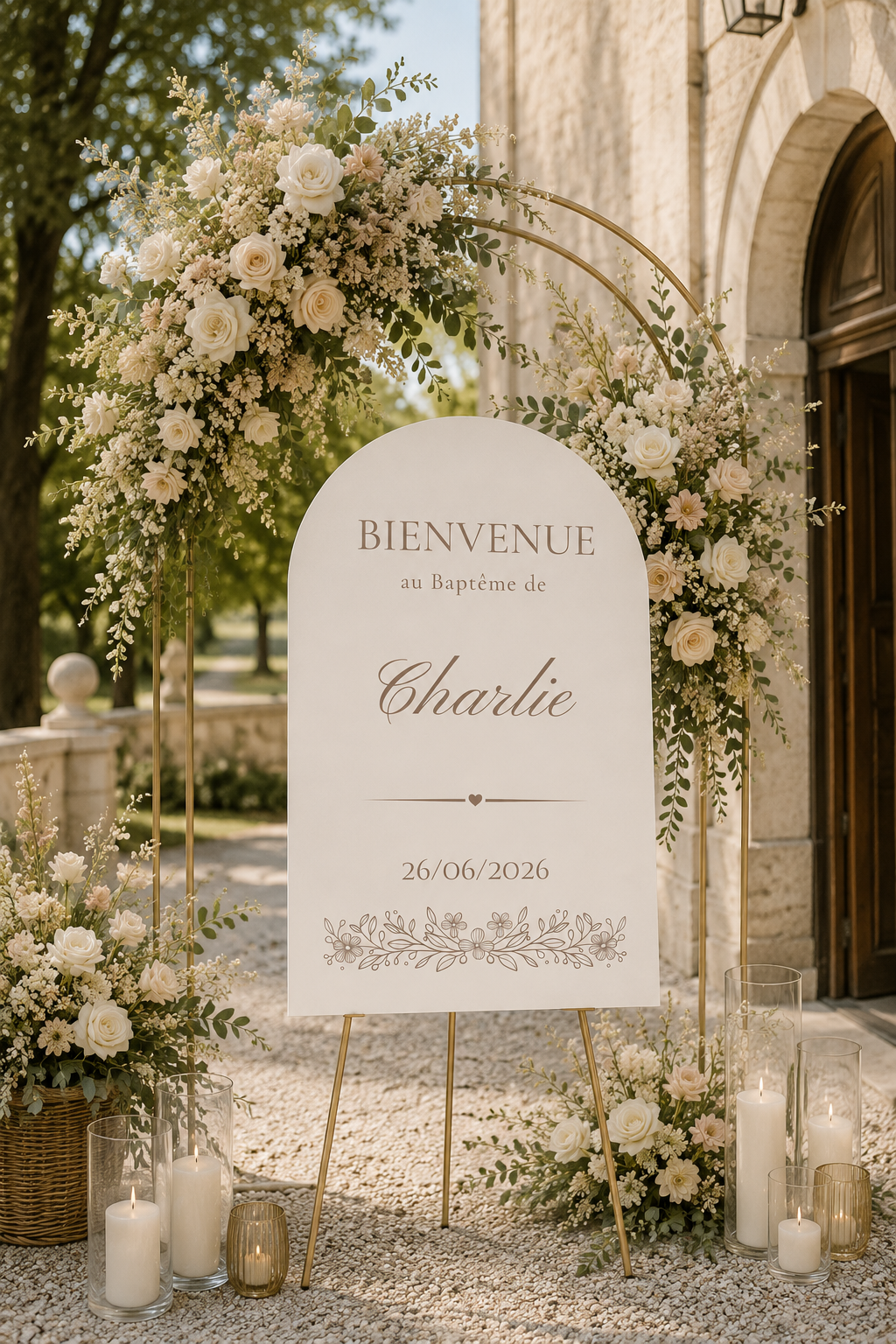 Panneau bienvenue bapteme arche beige | Ange