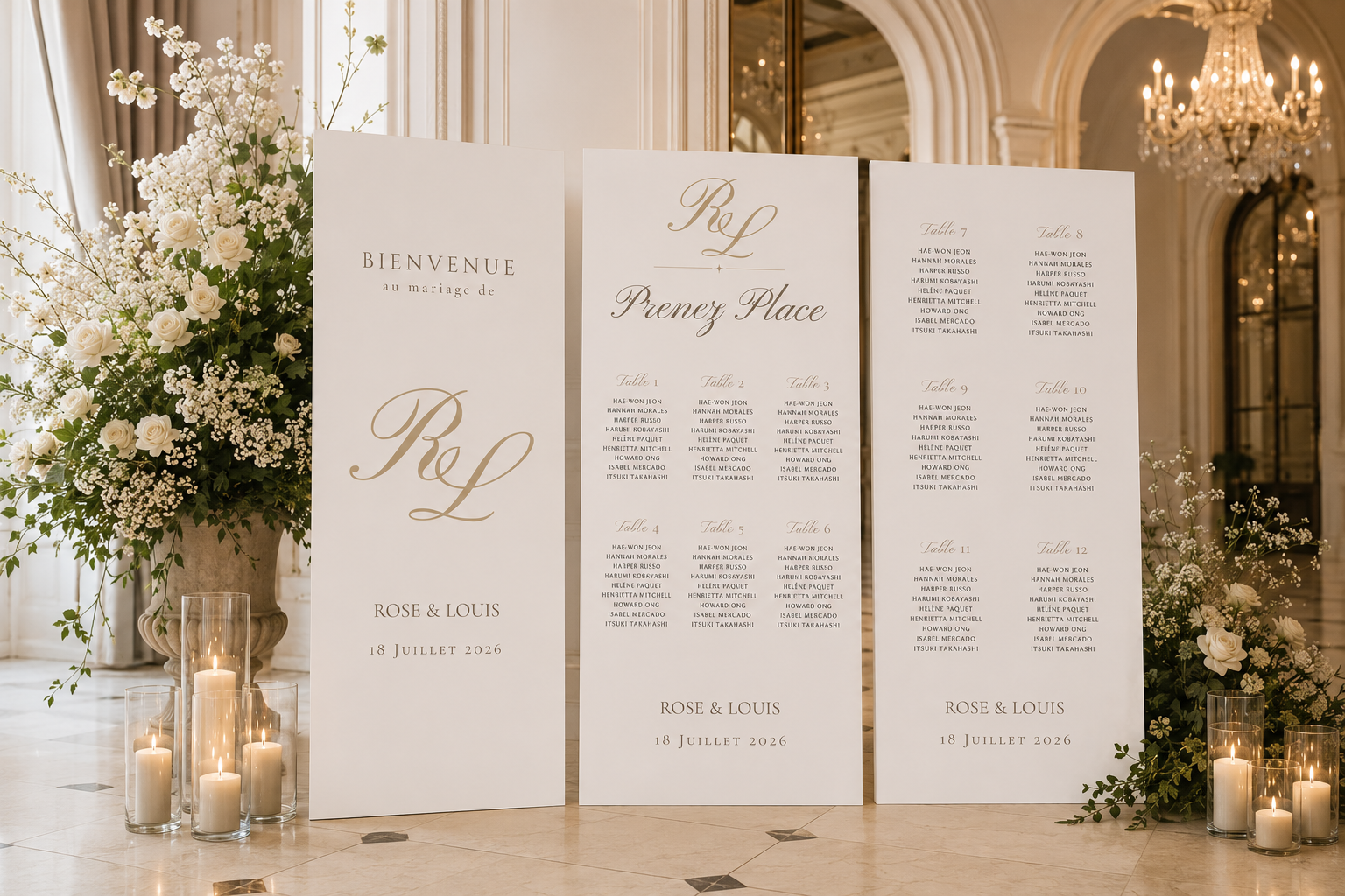 Ensemble panneau de bienvenue & plan de table mariage